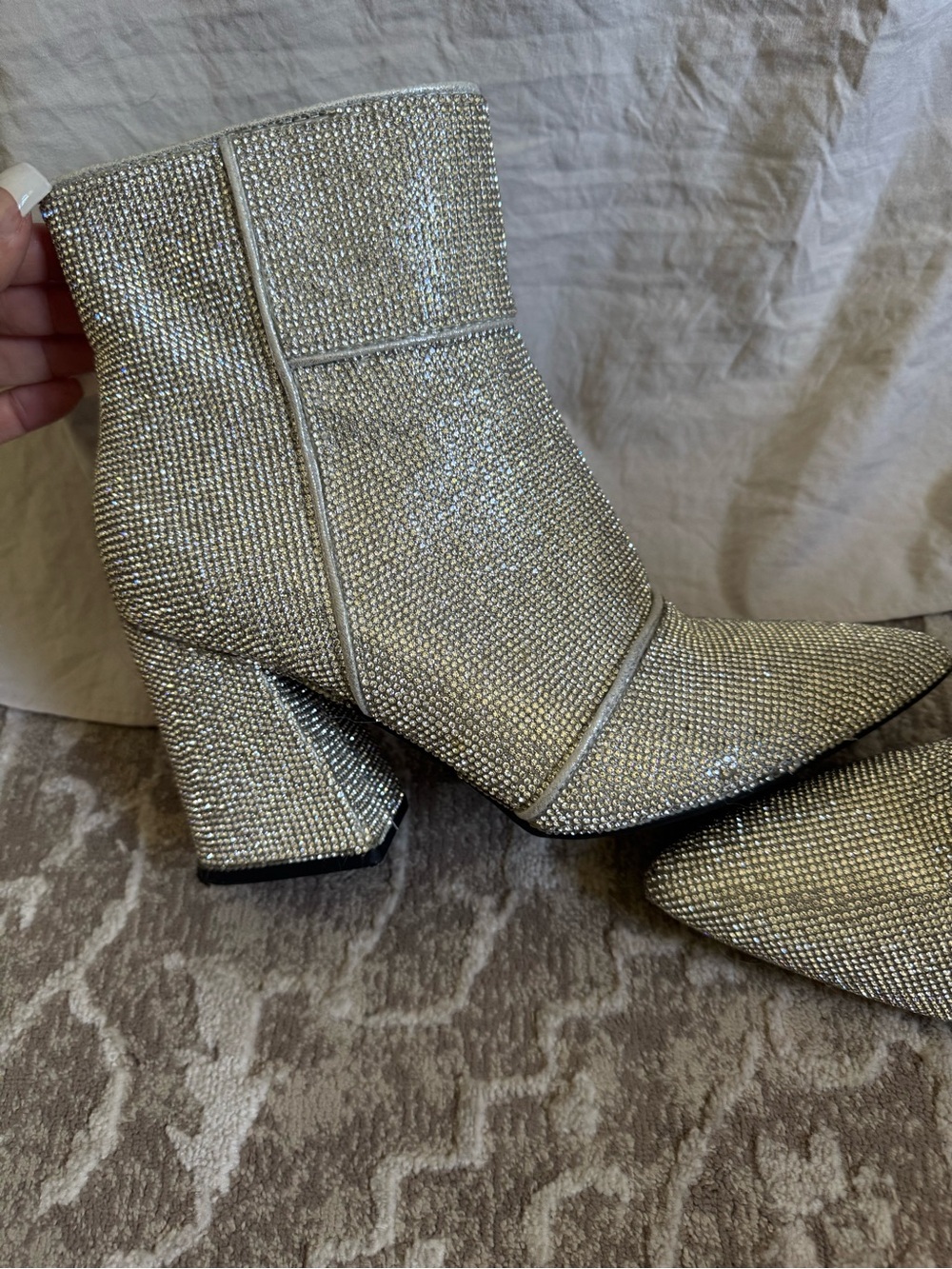 Never worn! Rhinestone Block Heel Ankle Boots - Picture 6 of 11